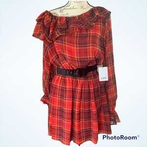 LINI Melanie Chiffon Plaid Belted Mini Dress Size Small pp